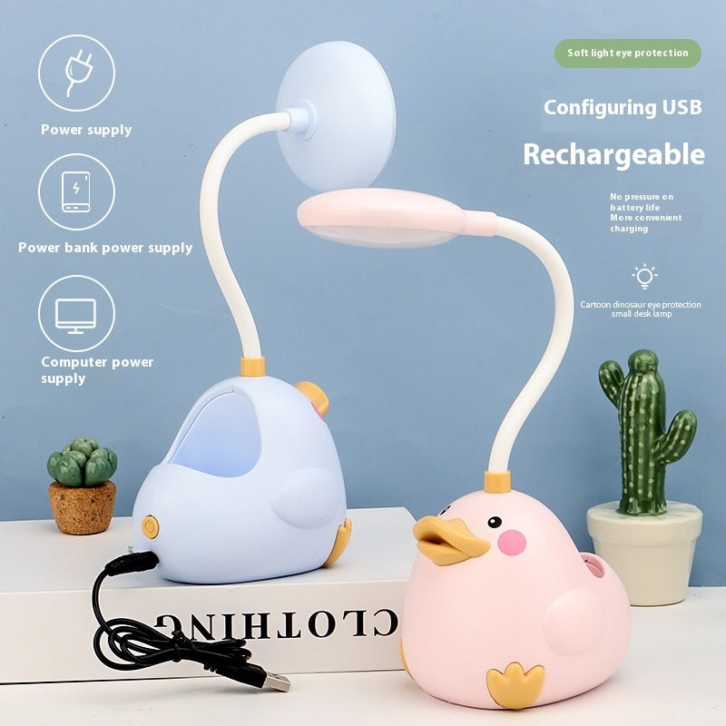 Cute Duck Pen Holder Storage LED Desk Lamp Usb Charging