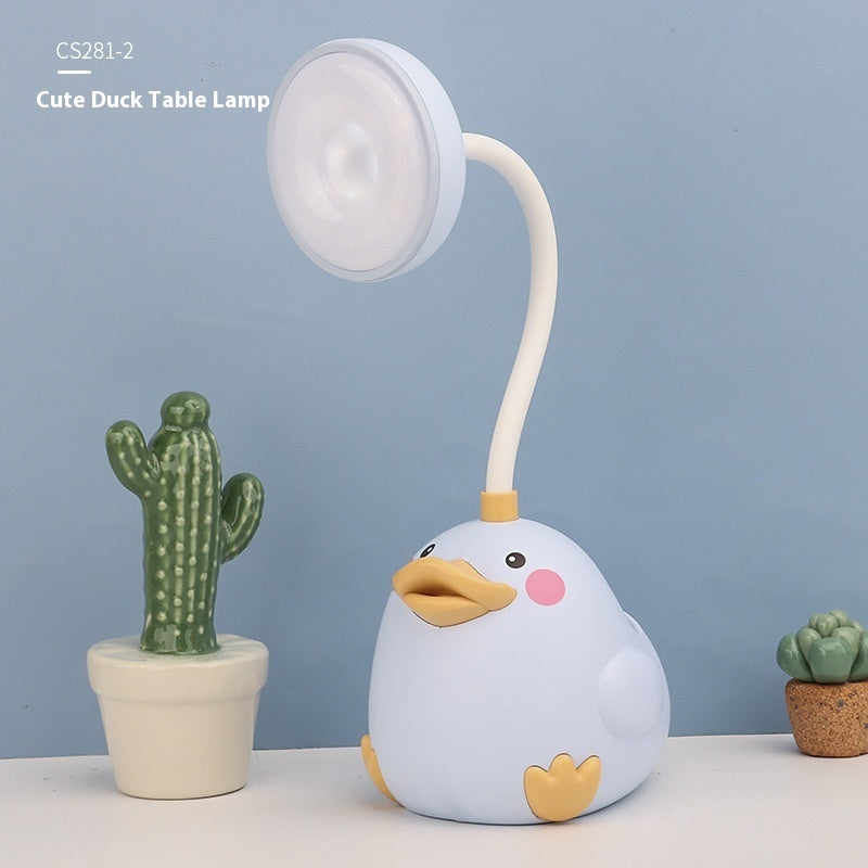 Cute Duck Pen Holder Storage LED Desk Lamp Usb Charging